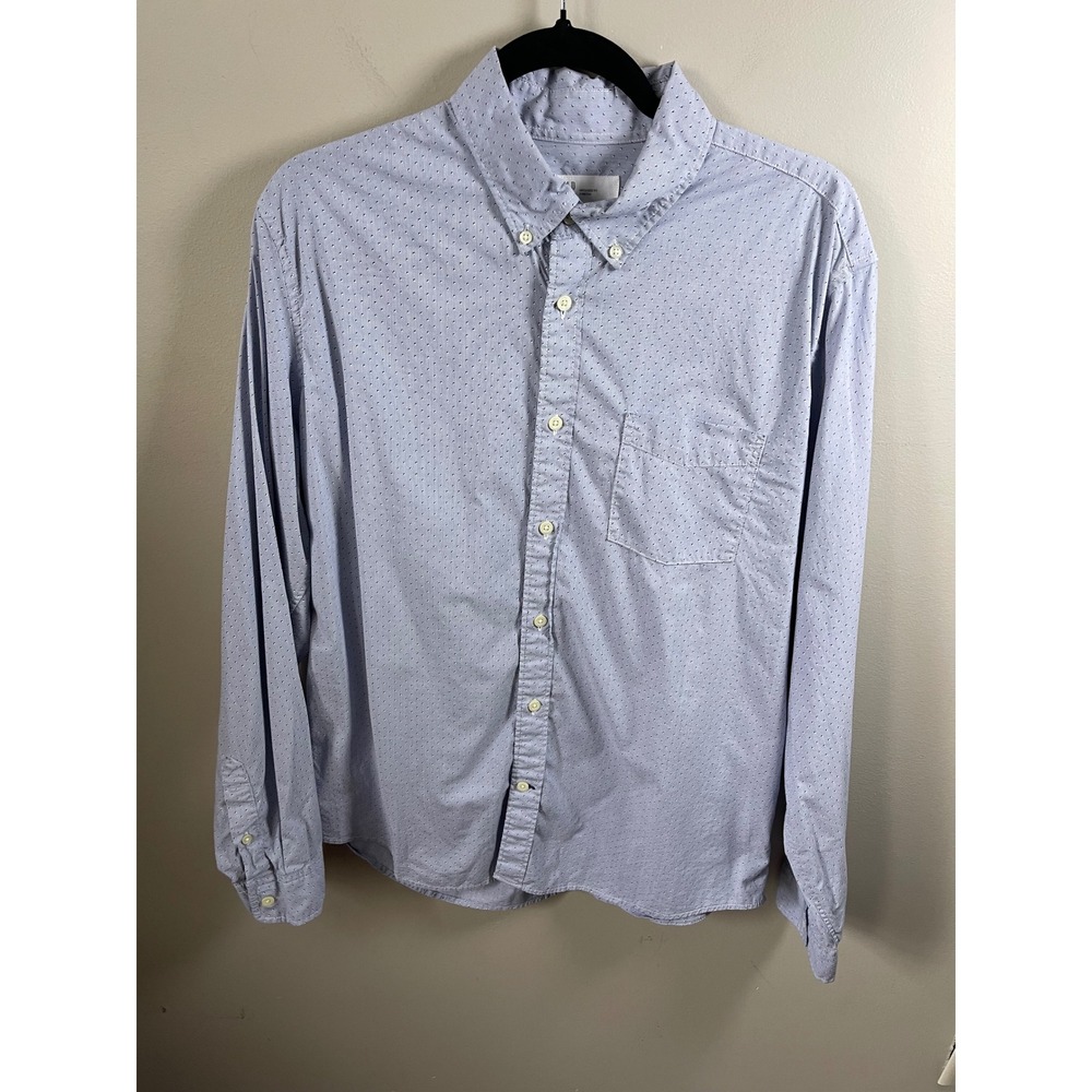 GAP Mens Untucked Fit Stretch Shirt Large Blue Micro Dot Long Sleeve Button Down
